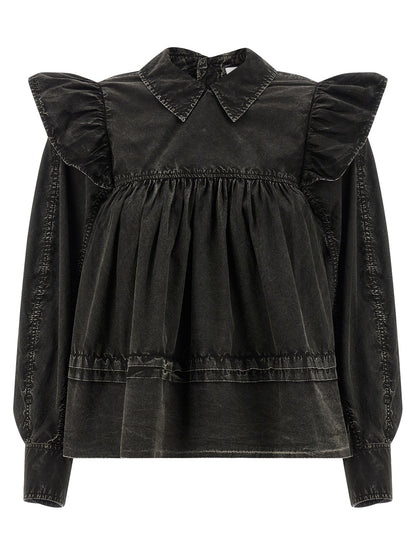 Ganni Schwarze Bio-Baumwollbluse