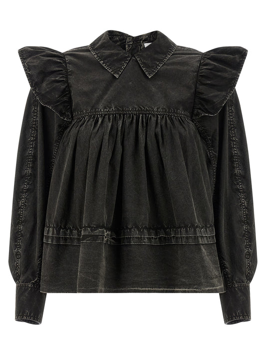 Ganni Schwarze Bio-Baumwollbluse