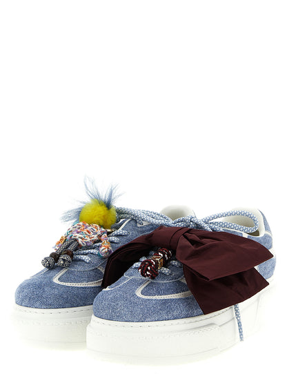 Fendi Blaue Kalbsleder Plateau-Sneaker
