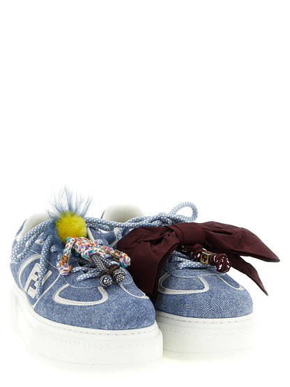 Fendi Blaue Kalbsleder Plateau-Sneaker