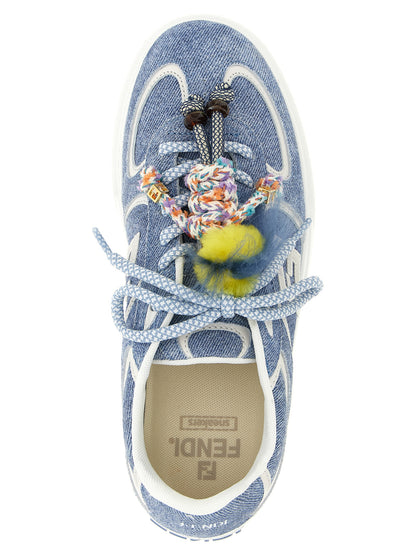 Fendi Blaue Kalbsleder Plateau-Sneaker