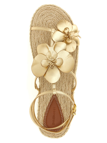 Zimmermann Goldfarbene flache Sandalen aus Leder
