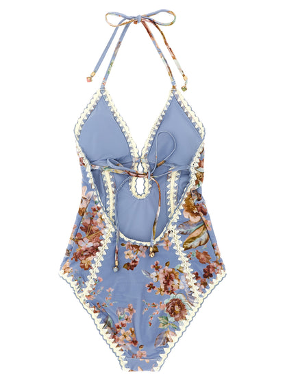 Zimmermann Einteiliger Badeanzug aus blauem Polyamid