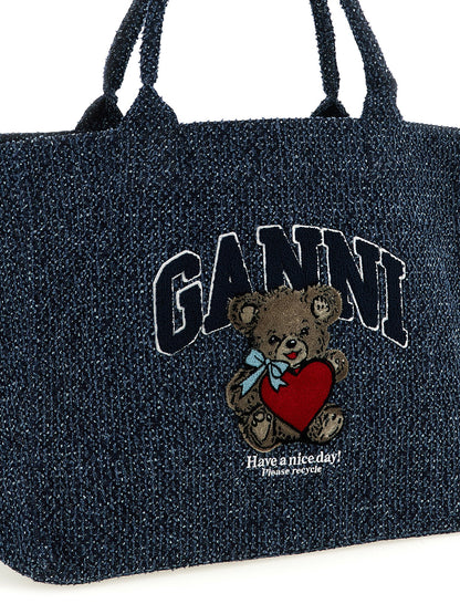 Ganni Blaue Tote Bag aus Bio-Baumwolle