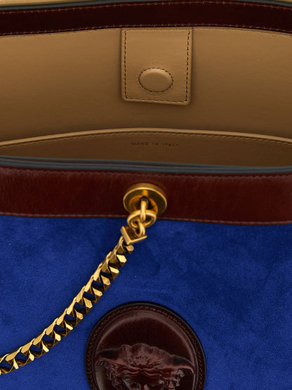 Versace Schultertasche aus blauem Kalbsleder