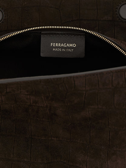 Ferragamo Braune Ziegenleder-Schultertasche
