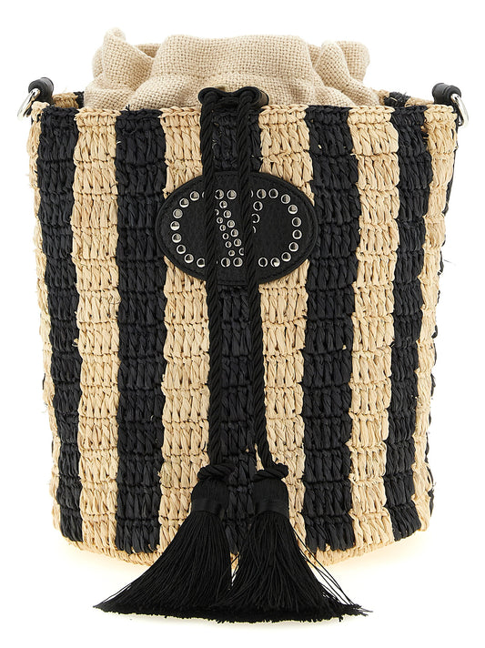 Valentino Garavani Schwarze Stroh Schultertasche