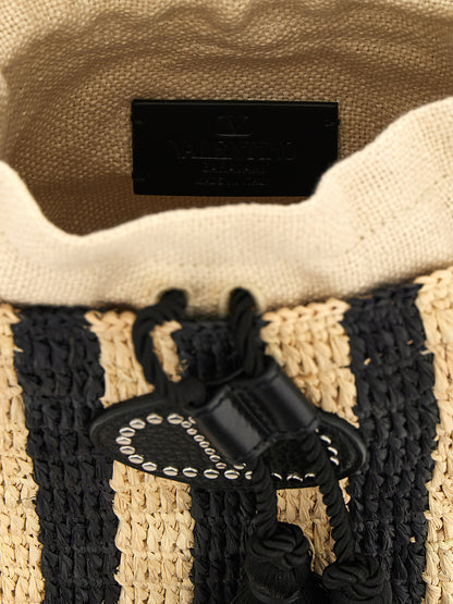 Valentino Garavani Schwarze Stroh Schultertasche