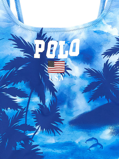Polo Ralph Lauren Blaues One-Piece-Badeanzug aus Nylon