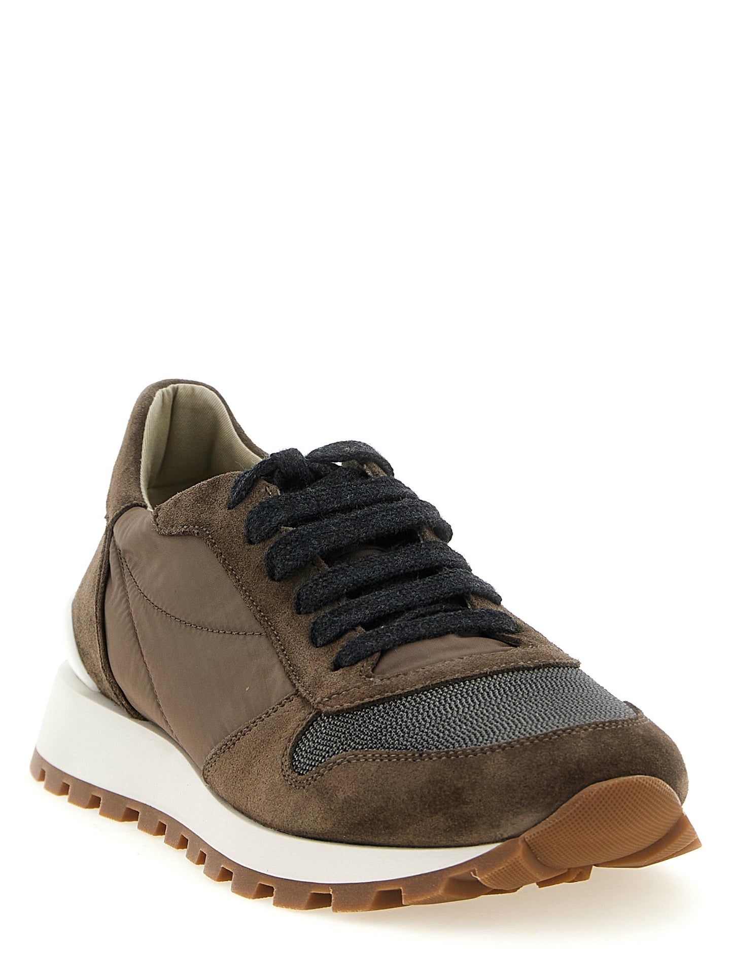 Brunello Cucinelli Zweifarbige Kalbsleder-Sneaker im Athletic-Stil
