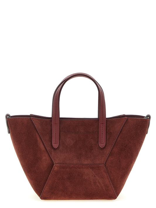 Brunello Cucinelli Handtasche aus bordeauxrotem Kalbsleder