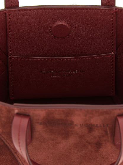 Brunello Cucinelli Handtasche aus bordeauxrotem Kalbsleder