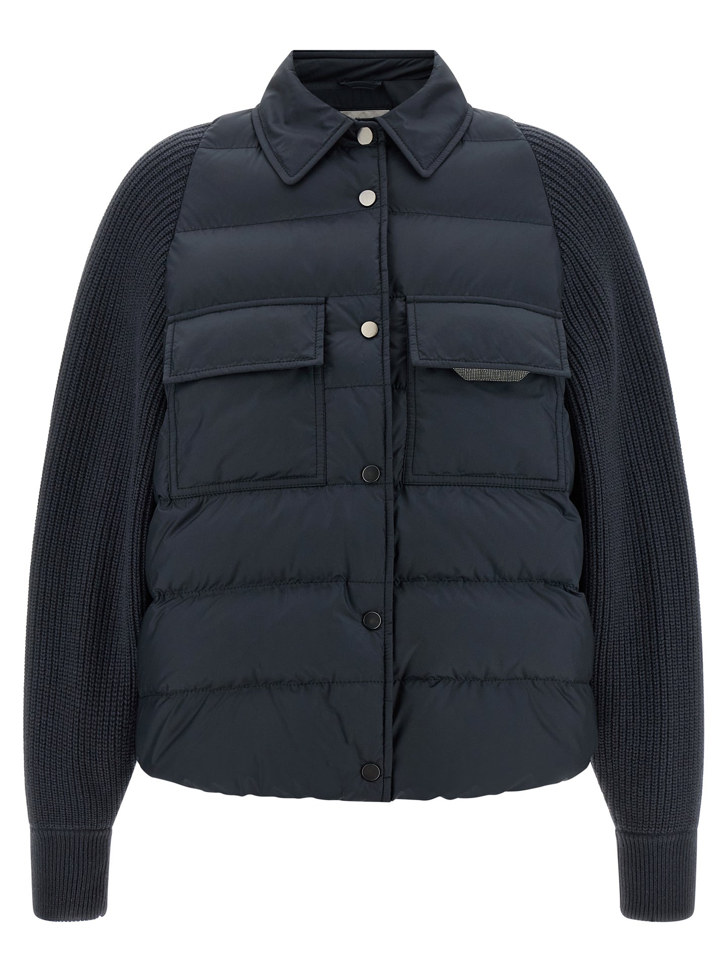 Brunello Cucinelli Blaue Polyester-Jacke in voller Länge