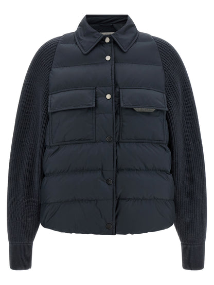 Brunello Cucinelli Blaue Polyester-Jacke in voller Länge