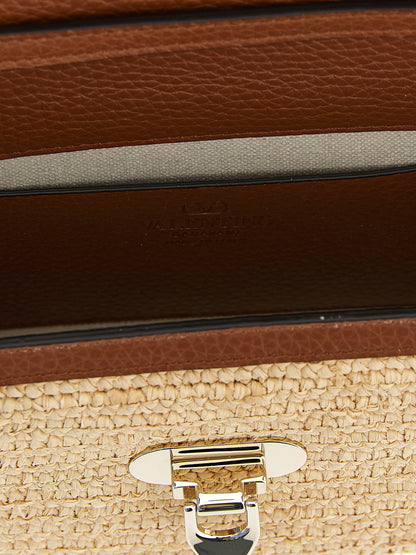 Valentino Garavani Beige Stroh Umhängetasche