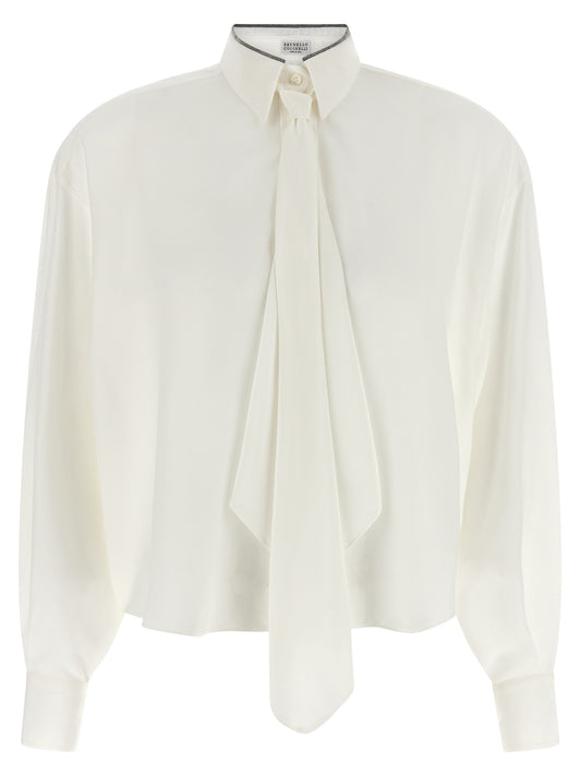 Brunello Cucinelli Seidenbluse in Weiß