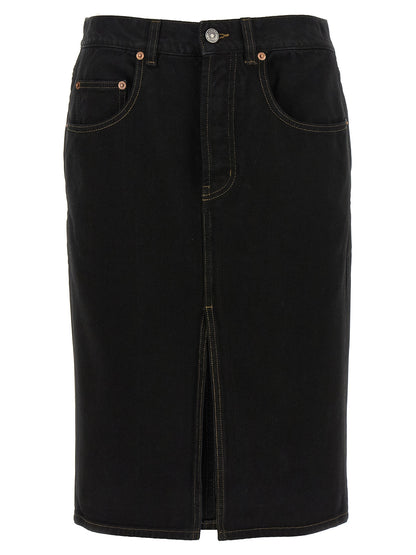 Saint Laurent Schwarzer Baumwoll-Midirock