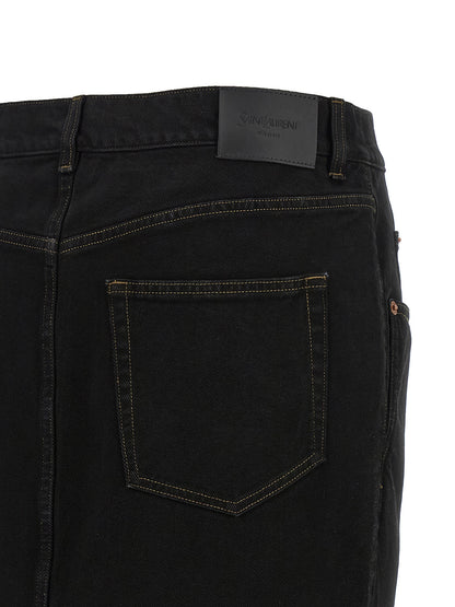 Saint Laurent Schwarzer Baumwoll-Midirock