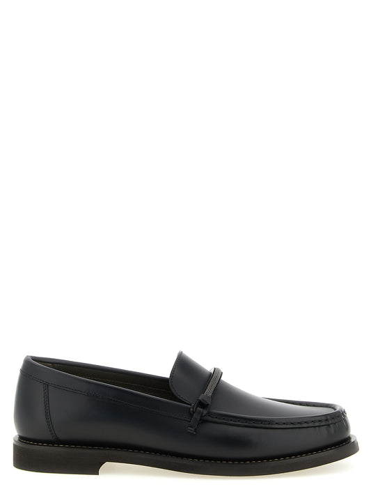 Brunello Cucinelli Mocassini penny neri in pelle di vitello con Monile