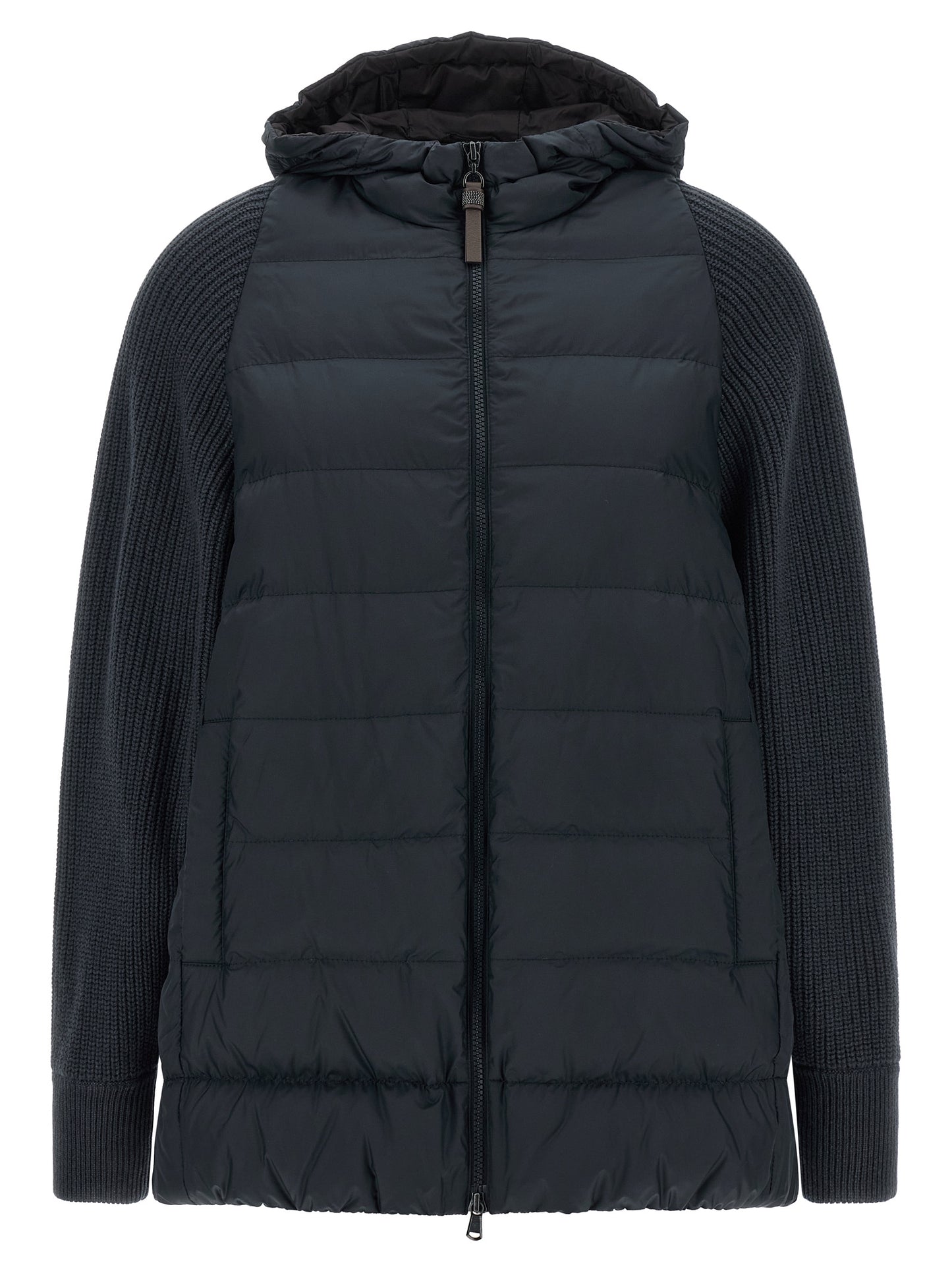 Brunello Cucinelli Blaue Polyester-Jacke in voller Länge