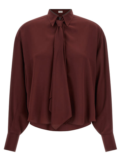 Brunello Cucinelli Seidenbluse in Bordeaux