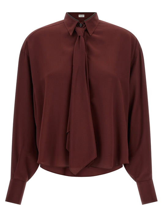 Brunello Cucinelli Seidenbluse in Bordeaux