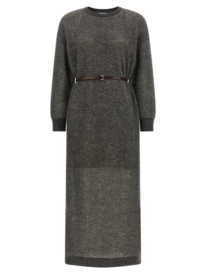 Brunello Cucinelli Graues Wollkleid Midi