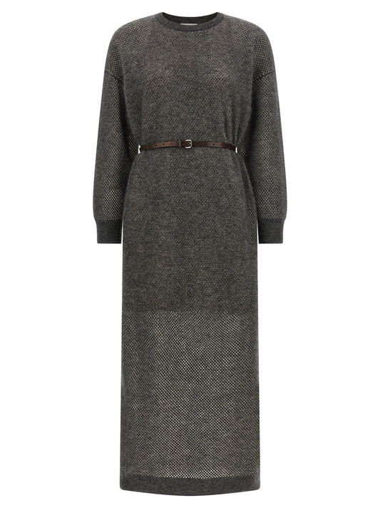 Brunello Cucinelli Graues Wollkleid Midi