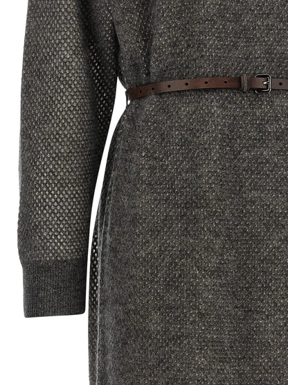 Brunello Cucinelli Graues Wollkleid Midi