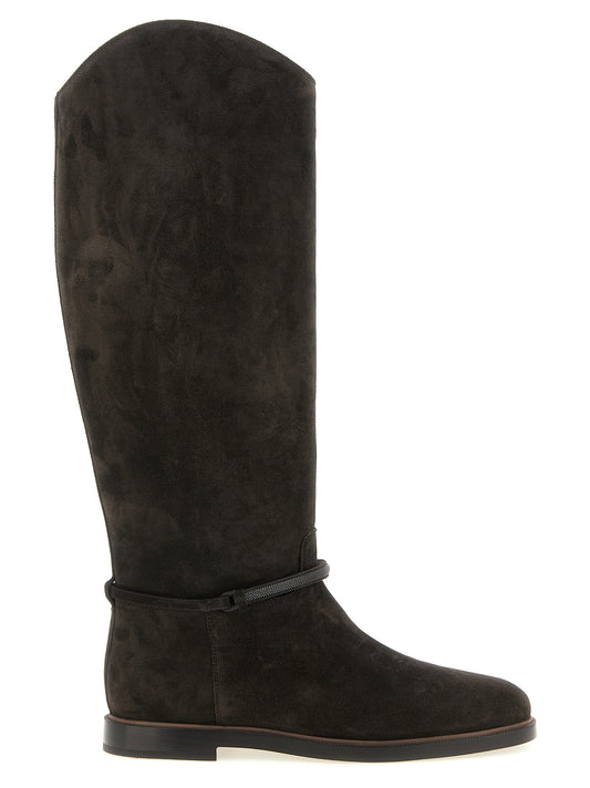 Brunello Cucinelli Schwarzes Kalbsleder Over-the-Knee