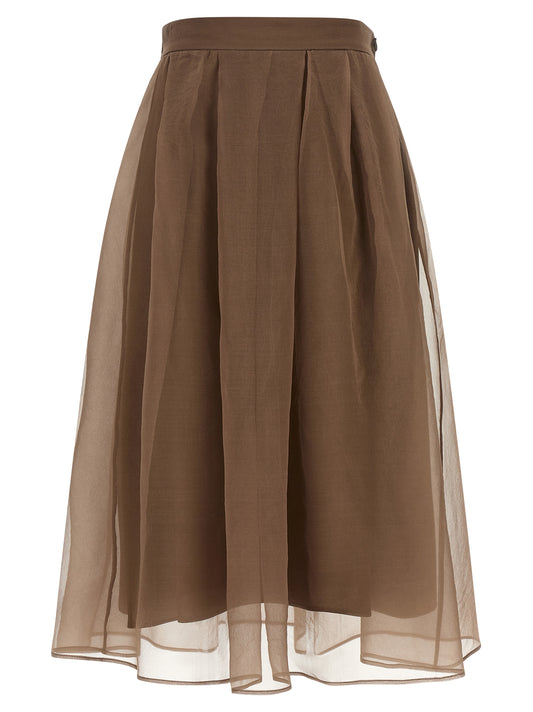 Brunello Cucinelli Brauner Seiden-Midirock