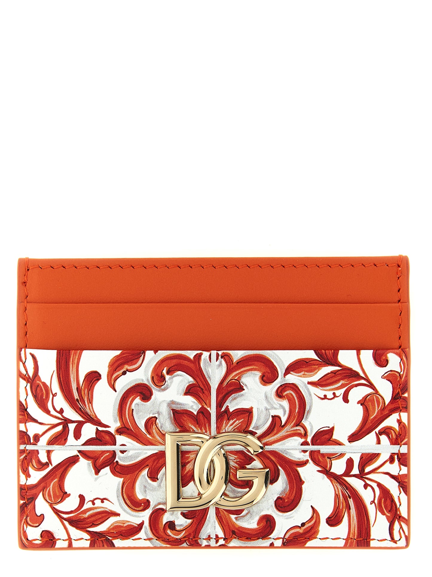 Dolce & Gabbana Orange Kalbsleder Kartenetui