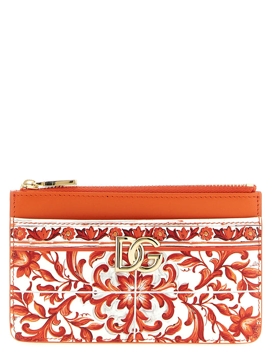 Dolce & Gabbana Kartenetui aus orangefarbenem Kalbsleder