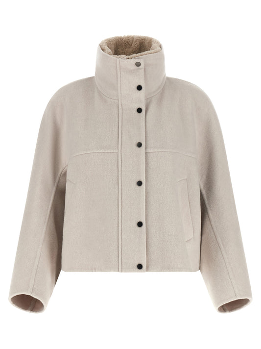 Brunello Cucinelli Grauer Wollmantel aus reiner Schurwolle