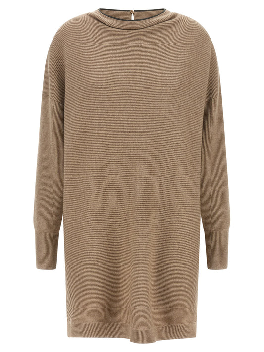 Brunello Cucinelli Kurzes Kleid aus beiger Schurwolle