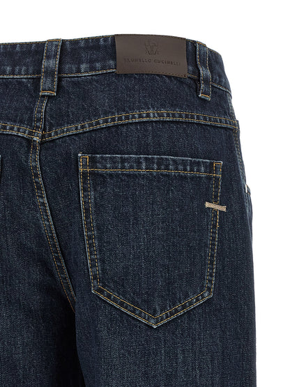 Brunello Cucinelli Blaue Jeans aus Baumwolle im geraden Schnitt