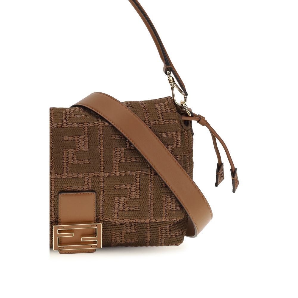 Fendi Braune Raffia-Umhängetasche