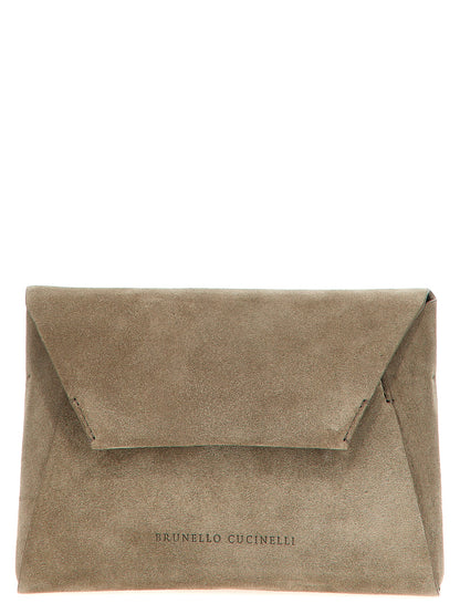 Brunello Cucinelli Graue Clutch aus Kalbsleder