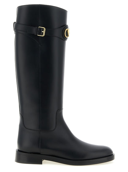 Valentino Garavani Schwarzes Kalbsleder Over-the-Knee