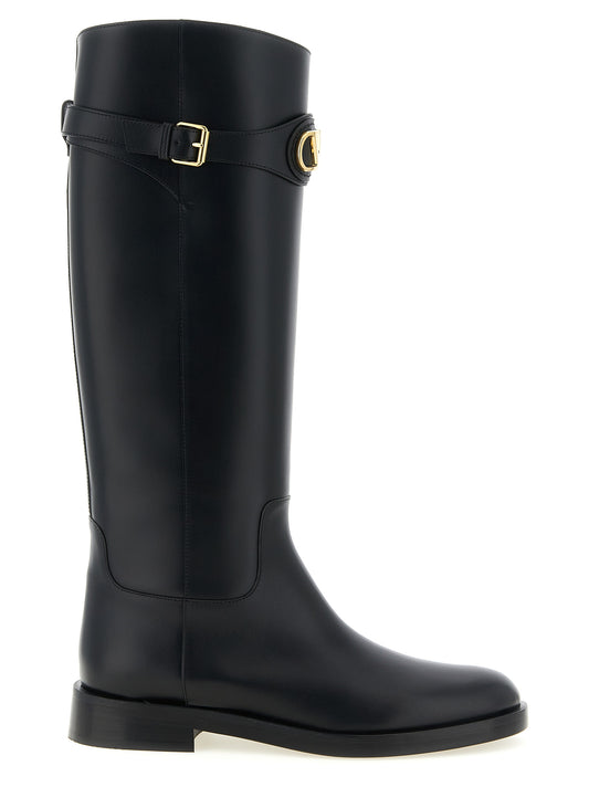 Valentino Garavani Schwarzes Kalbsleder Over-the-Knee