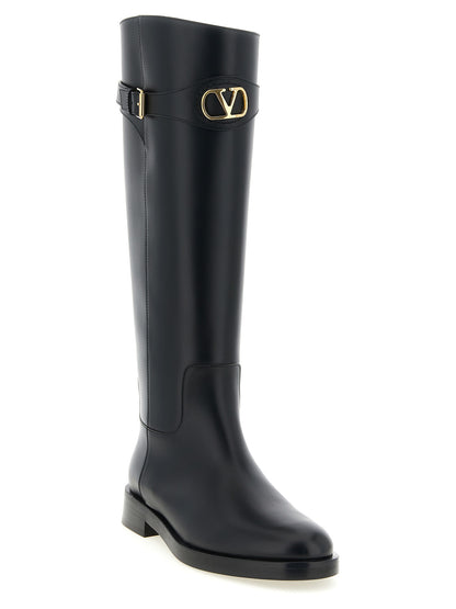 Valentino Garavani Schwarzes Kalbsleder Over-the-Knee
