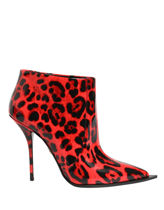 Dolce & Gabbana Cardinale Stiefeletten in Rot und Schwarz mit Leo-Print