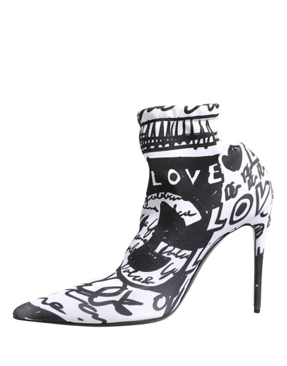 Dolce & Gabbana Weiße Stretch-Stiefeletten mit Graffiti-Print