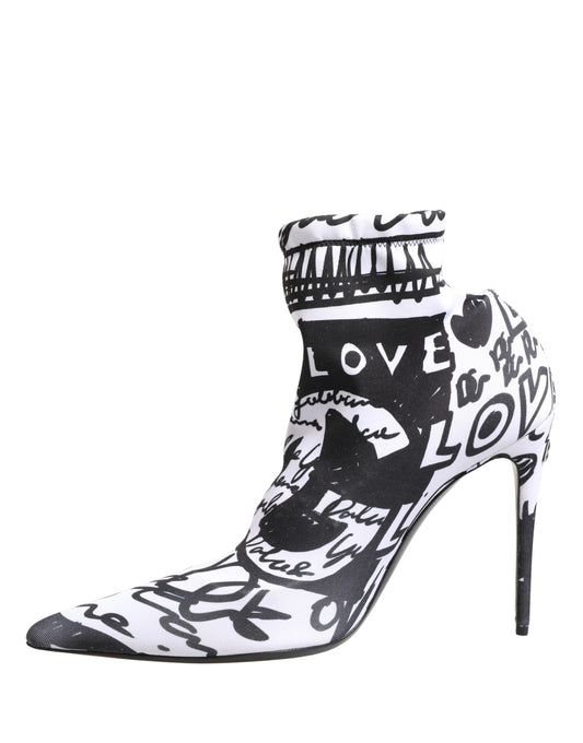 Dolce & Gabbana Weiße Stretch-Stiefeletten mit Graffiti-Print