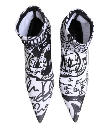 Dolce & Gabbana Weiße Stretch-Stiefeletten mit Graffiti-Print