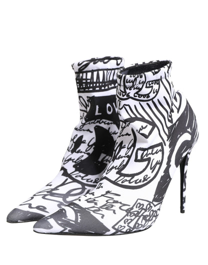 Dolce & Gabbana Weiße Stretch-Stiefeletten mit Graffiti-Print