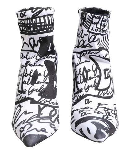 Dolce & Gabbana Weiße Stretch-Stiefeletten mit Graffiti-Print