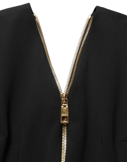 Dolce & Gabbana Schwarzes Midikleid mit langen Ärmeln und durchgehendem Reißverschluss vorne