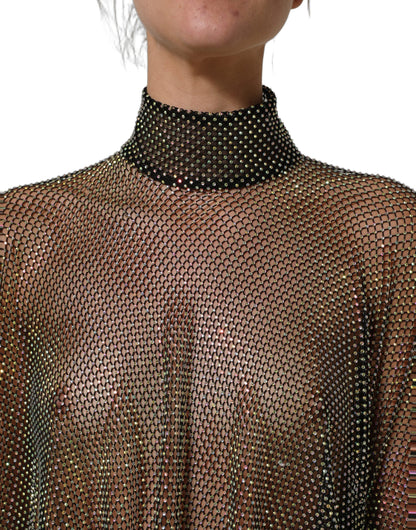 Dolce & Gabbana Maxikleid mit Rollkragen und schwarzen Strasssteinen