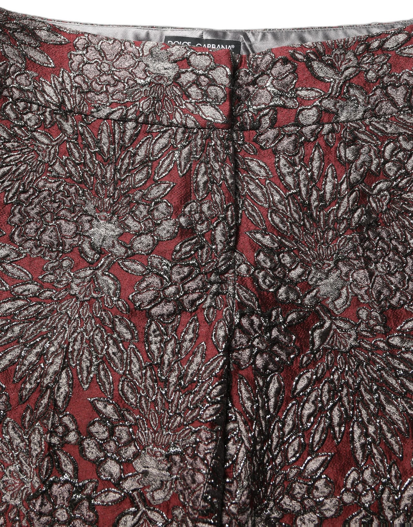 Dolce & Gabbana Gerade Hose mit burgunderrotem und grauem Blumenjacquard